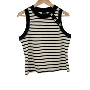 Who What Wear Striped Sleeveless Knit Ribbed Tank Buttons Sz M Preppy Boho‎ FLAW